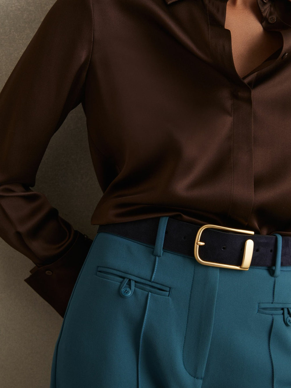 Reiss | Leather Half Keeper Belt in Navy