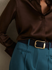 Reiss | Leather Half Keeper Belt in Navy