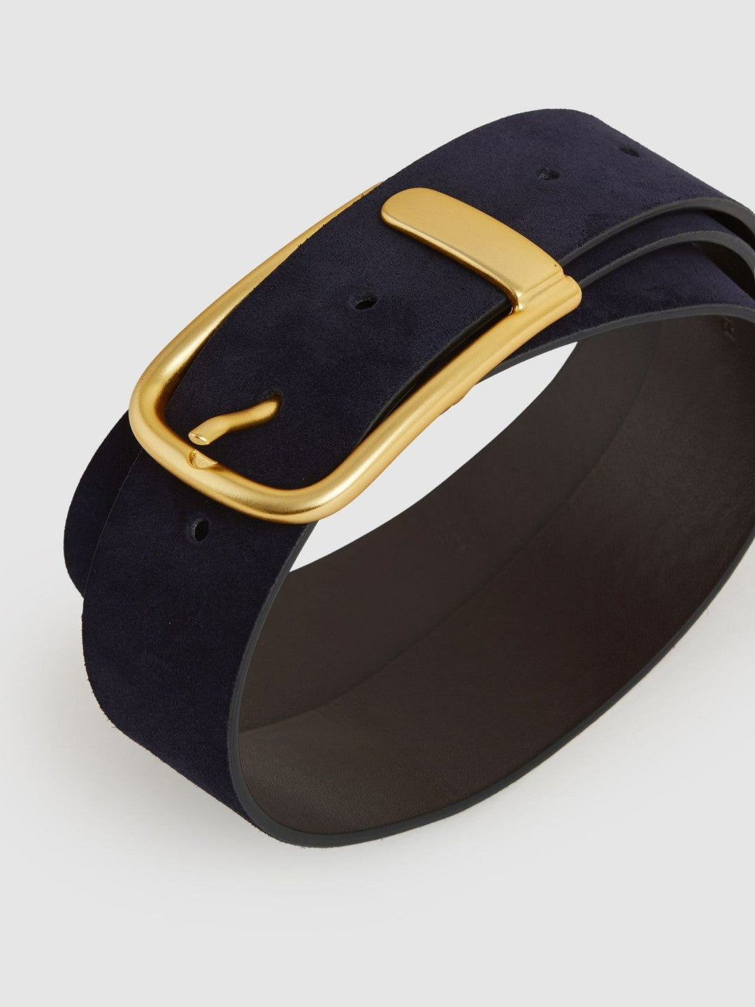 Reiss | Leather Half Keeper Belt in Navy