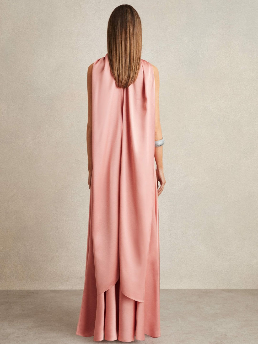 Reiss | Satin Cape Maxi Dress in Pink