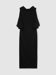 Reiss | Draped-Front High-Neck Midi Dress in Black