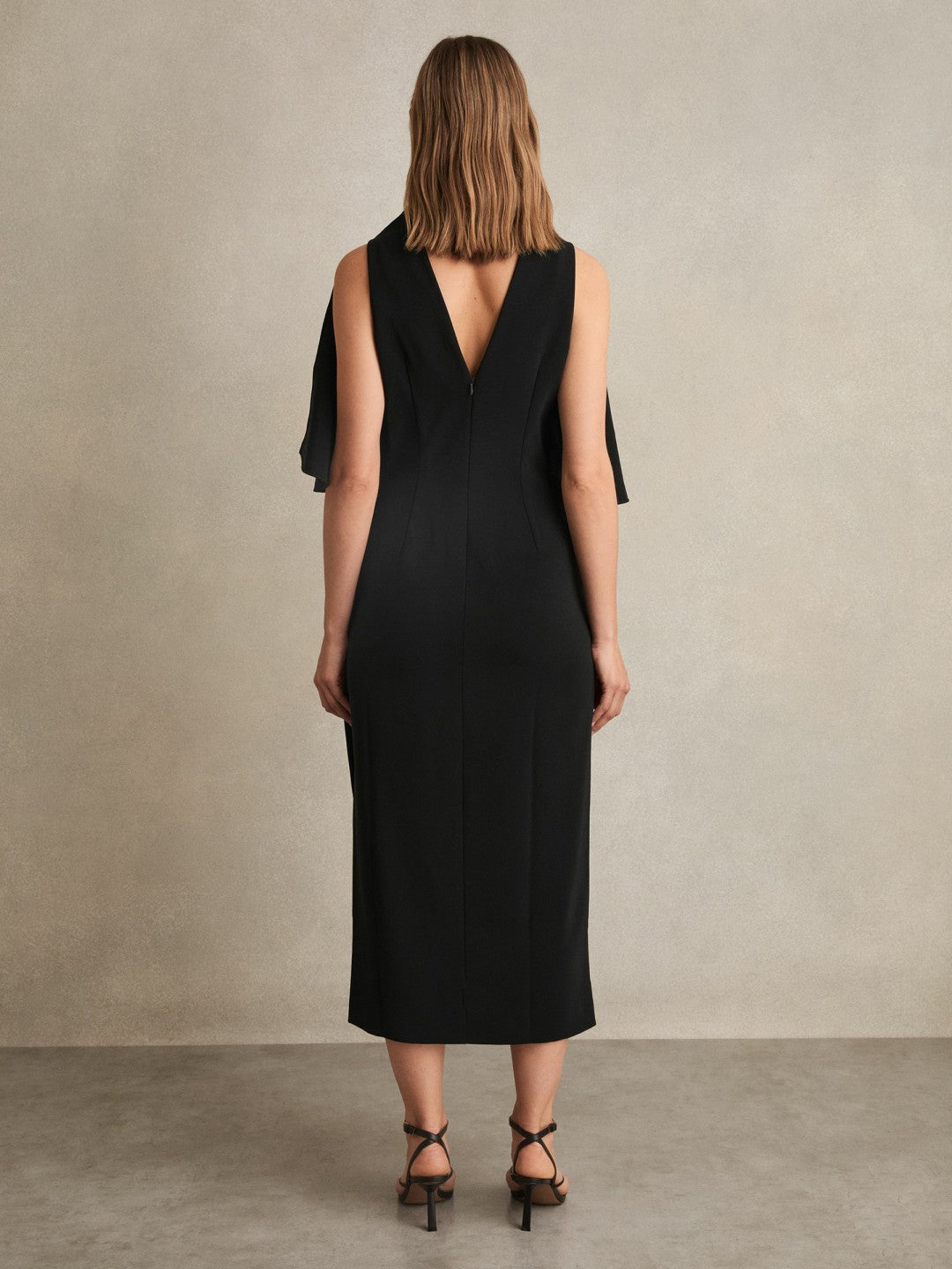 Reiss | Draped-Front High-Neck Midi Dress in Black