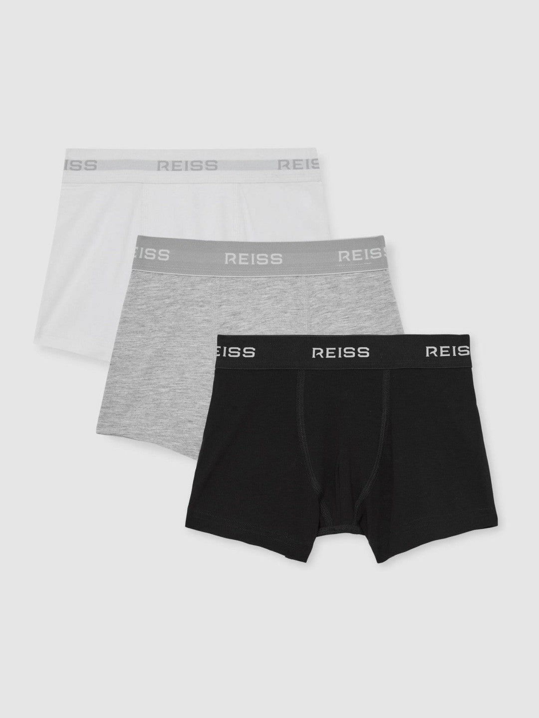 Reiss | 9-13 yrs Stretch-Cotton Logo-Waistband Boxer Shorts 3 Pack in White/Grey/Black