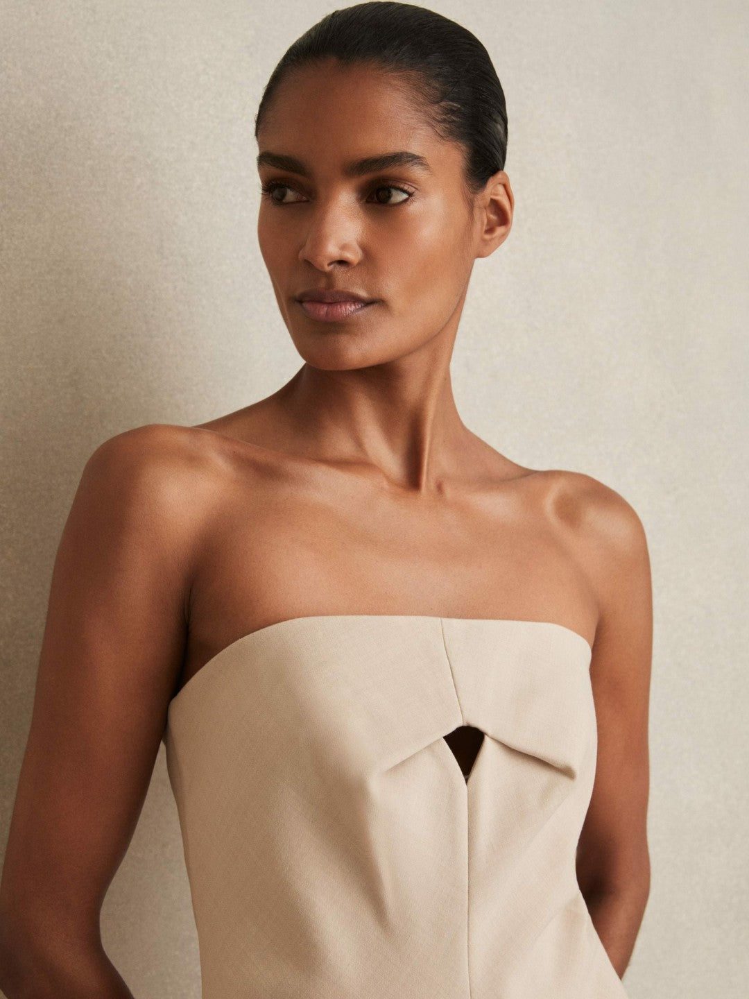 Reiss | Double Strap Cut Out Midi Dress in Stone Neutral