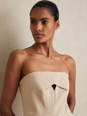 Reiss | Double Strap Cut Out Midi Dress in Stone Neutral