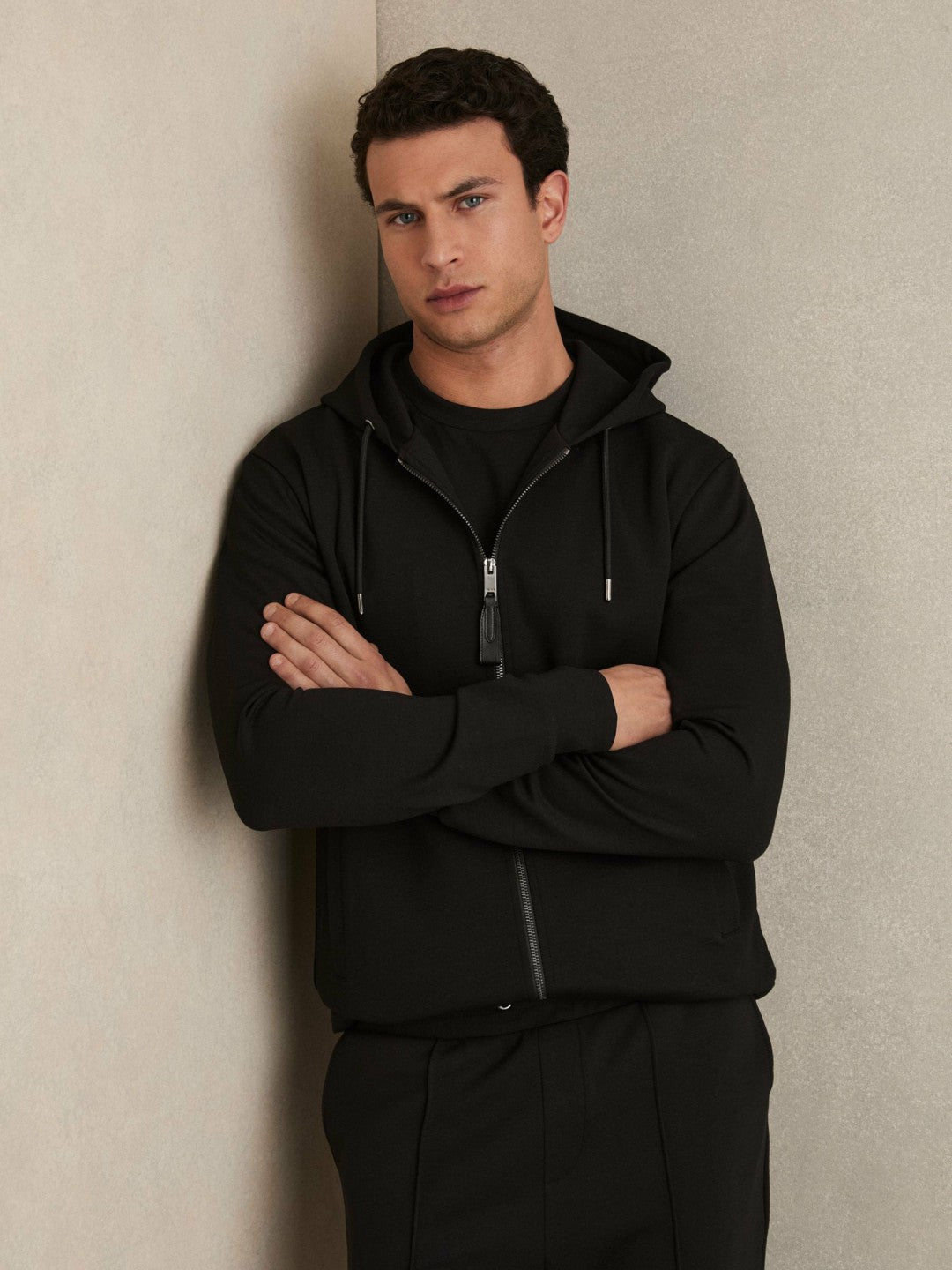 Reiss | Interlock Zip-Through Hoodie in Black