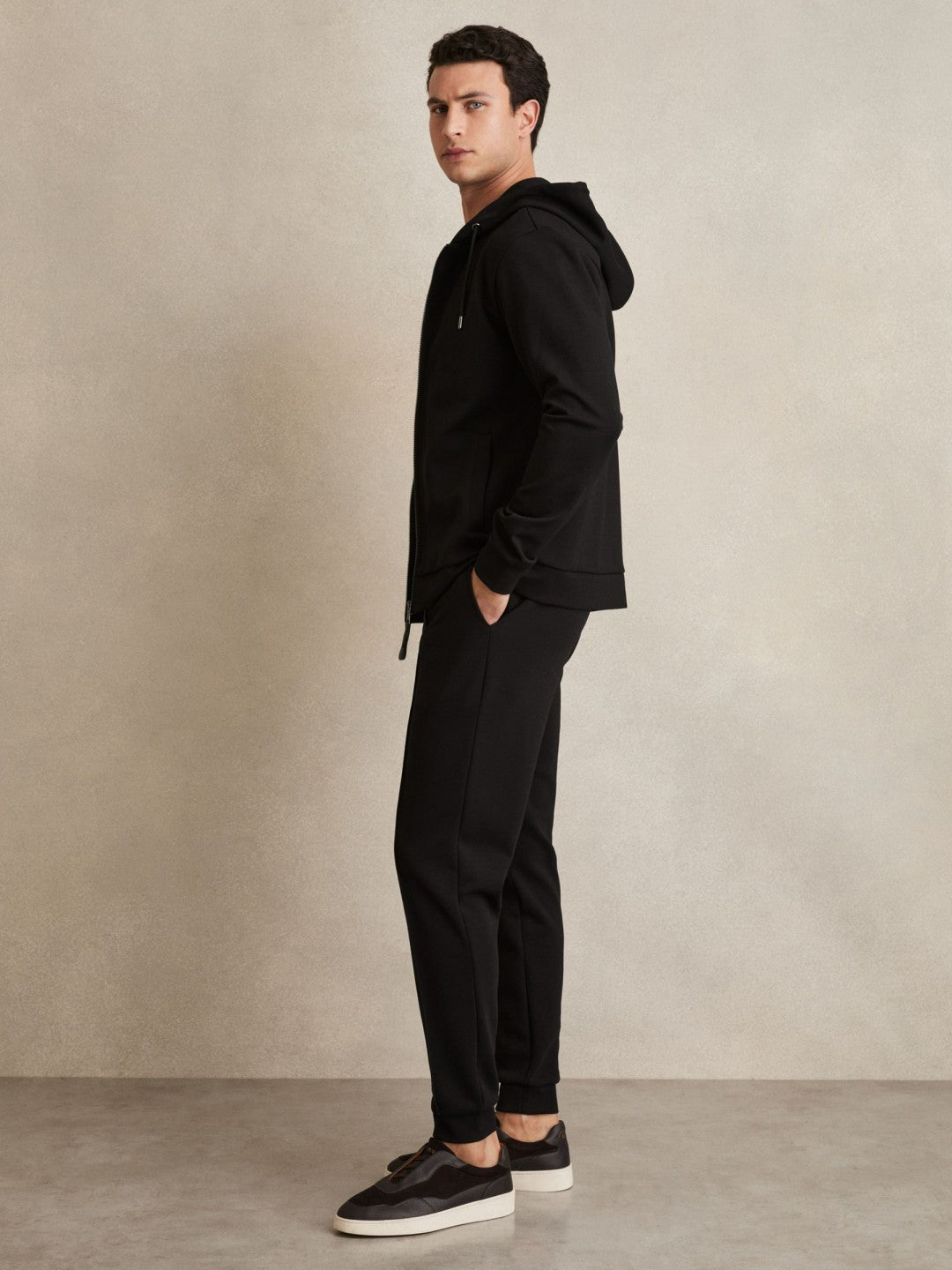 Reiss | Interlock Zip-Through Hoodie in Black