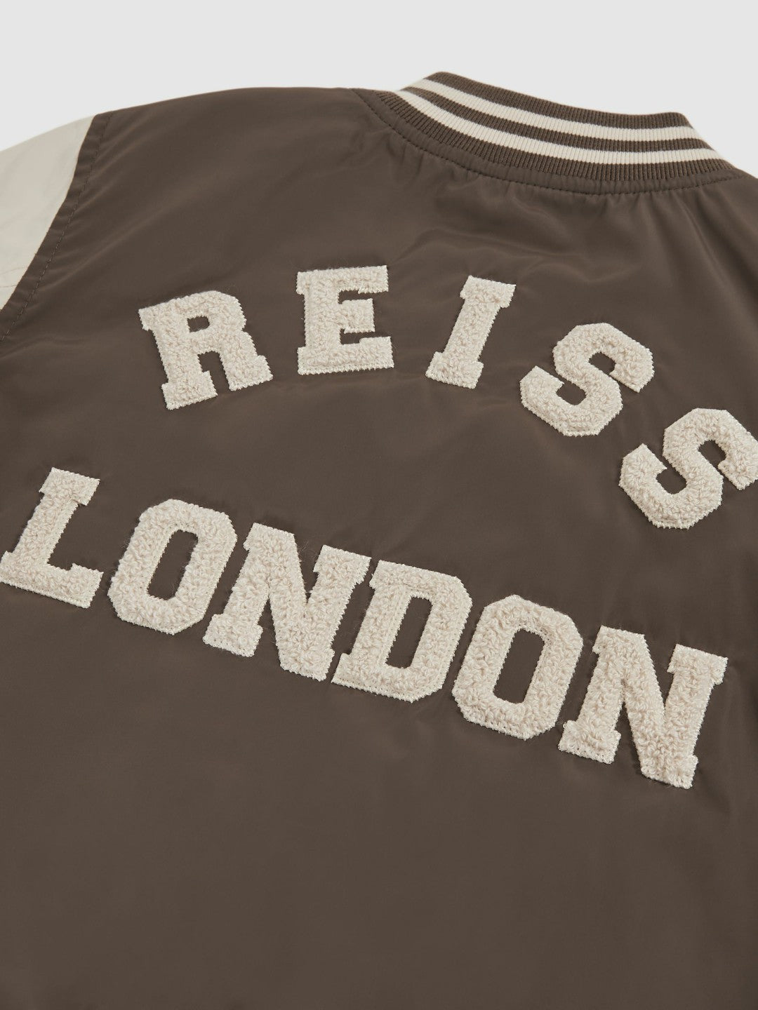 Reiss | 9-13 yrs Colour-Block Varsity Bomber Jacket in Mink Brown/Off White