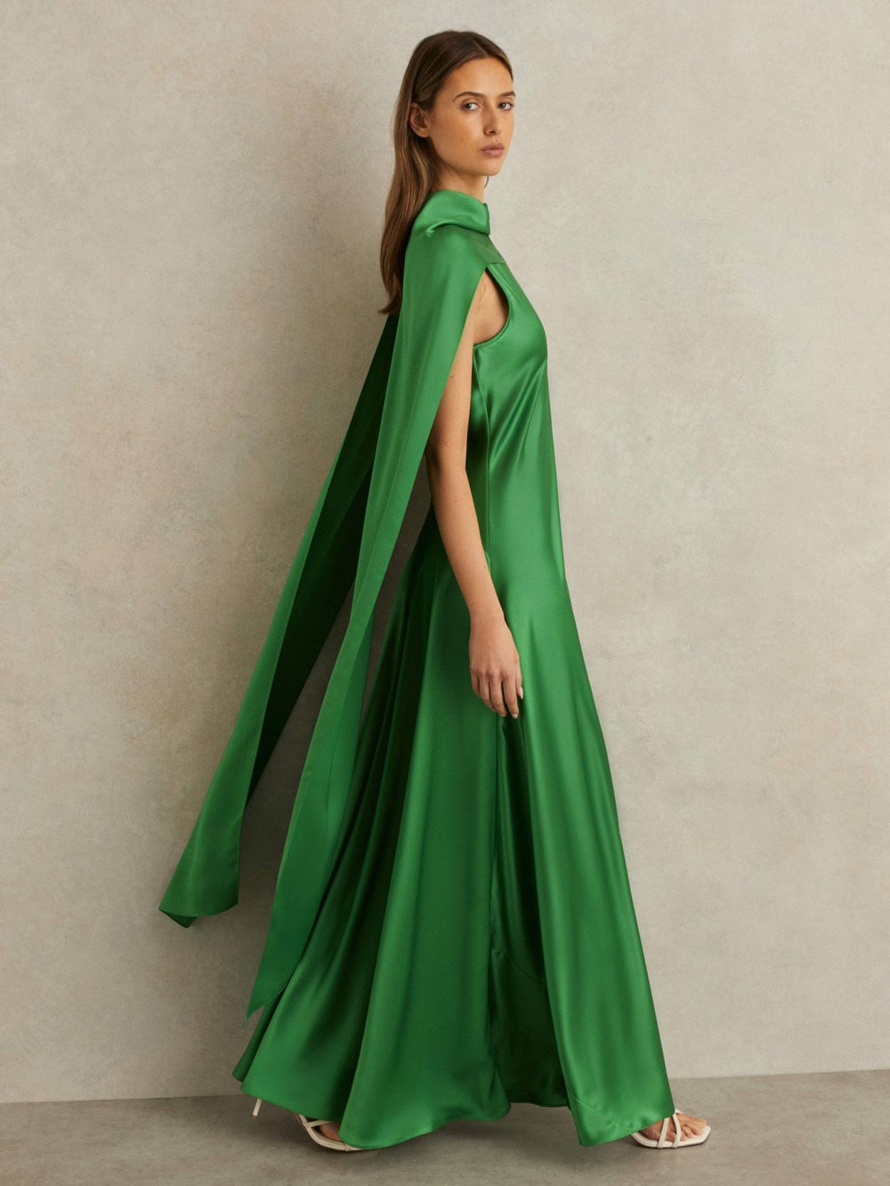 Reiss | Satin Cape Maxi Dress in Green