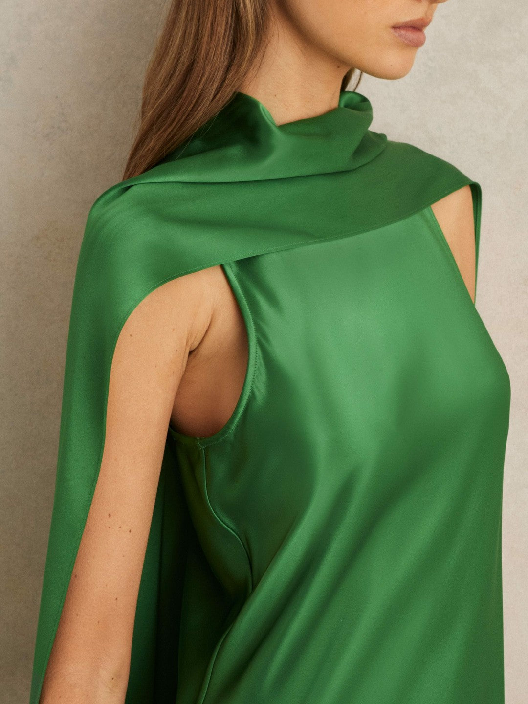 Reiss | Satin Cape Maxi Dress in Green