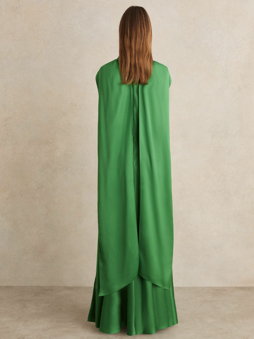 Reiss | Satin Cape Maxi Dress in Green
