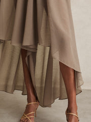 Reiss | Petite Sheer-Overlay High-Low Shorts in Mink Neutral