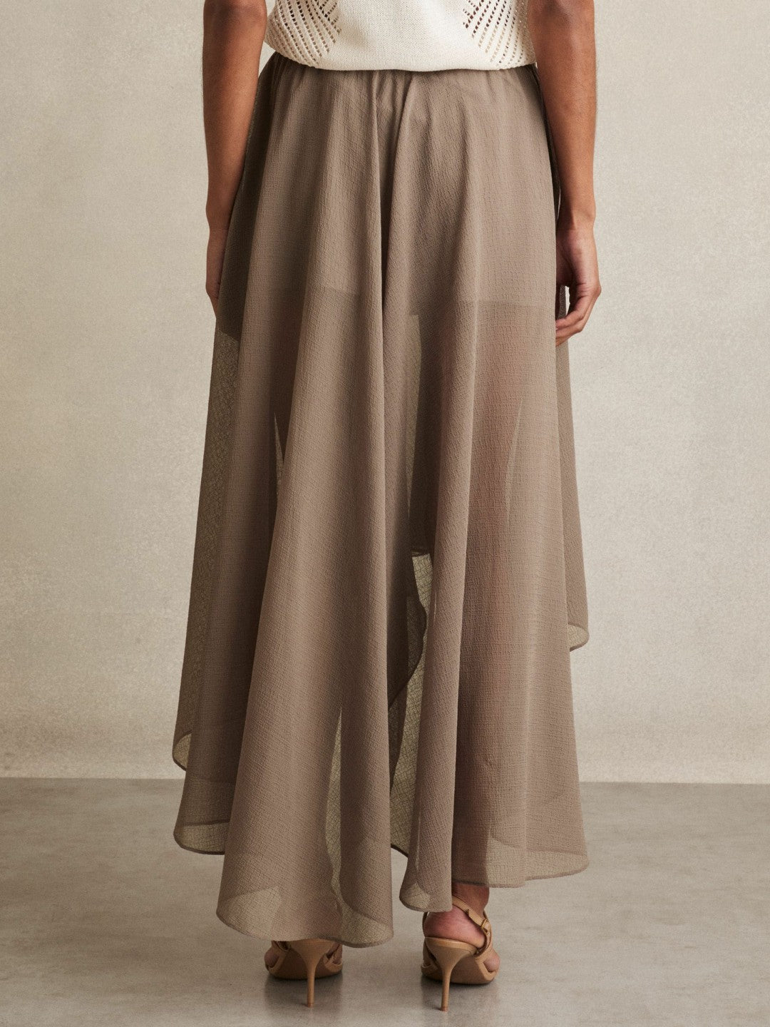 Reiss | Petite Sheer-Overlay High-Low Shorts in Mink Neutral