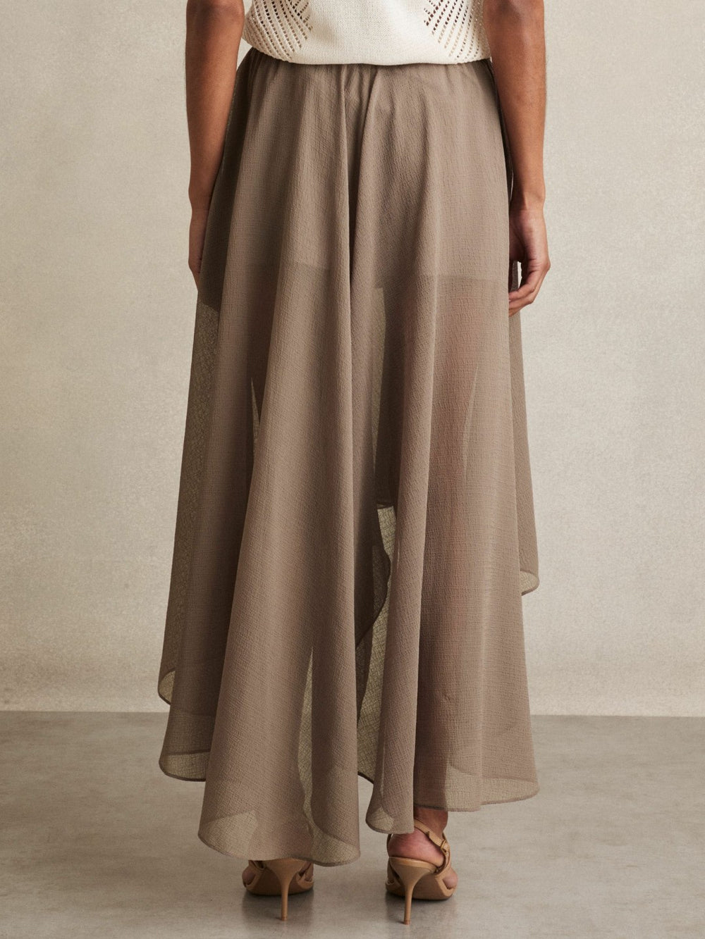 Reiss | Petite Sheer-Overlay High-Low Shorts in Mink Neutral