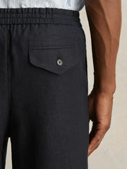 Reiss | Linen Drawstring Relaxed-Fit Trousers in Navy