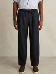 Reiss | Linen Drawstring Relaxed-Fit Trousers in Navy