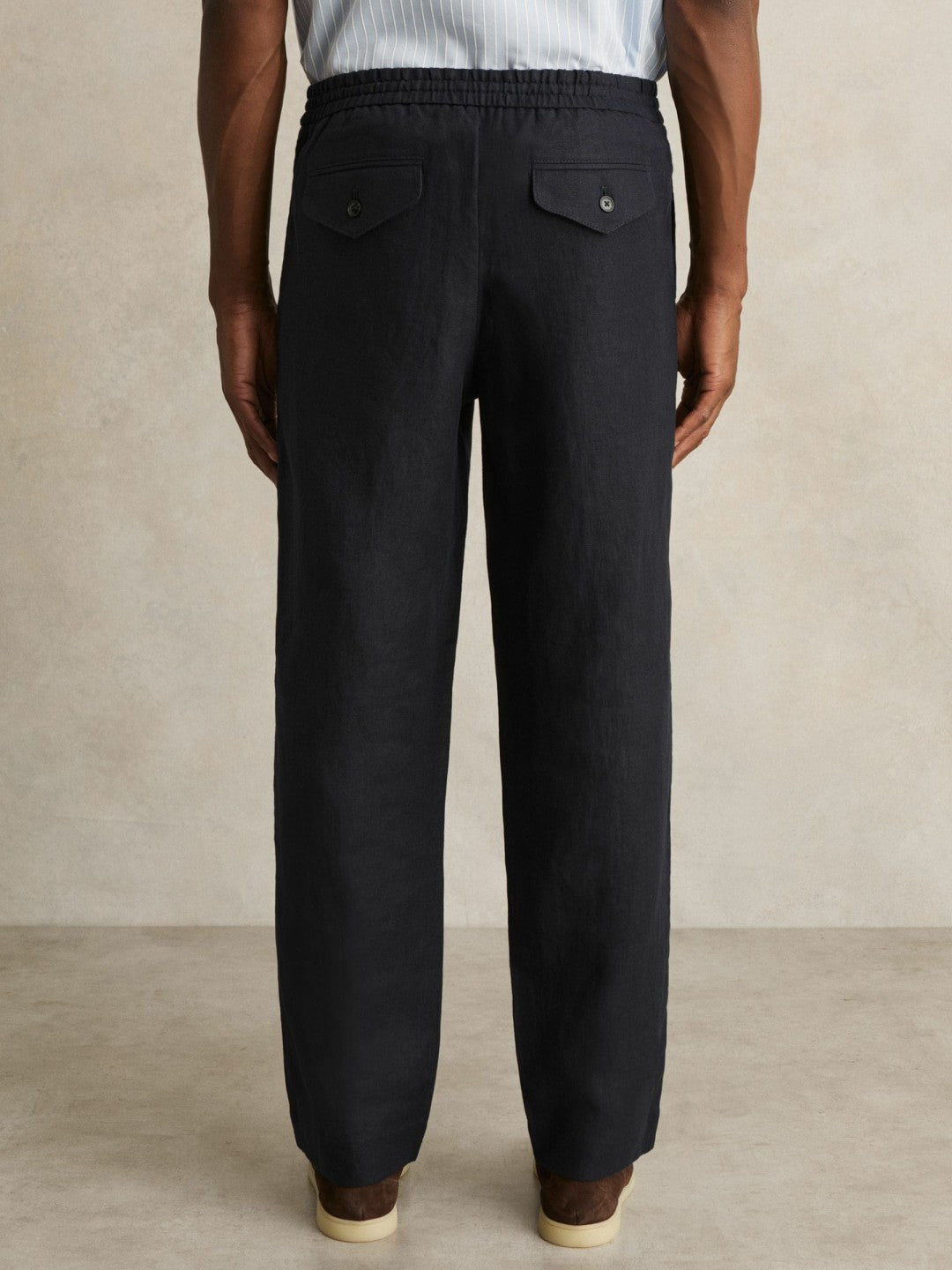 Reiss | Linen Drawstring Relaxed-Fit Trousers in Navy