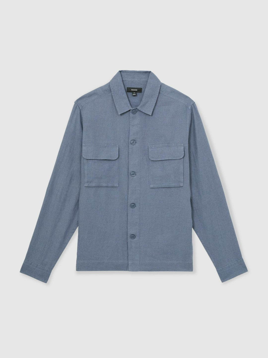 Reiss | Linen Twin-Pocket Overshirt in Airforce Blue