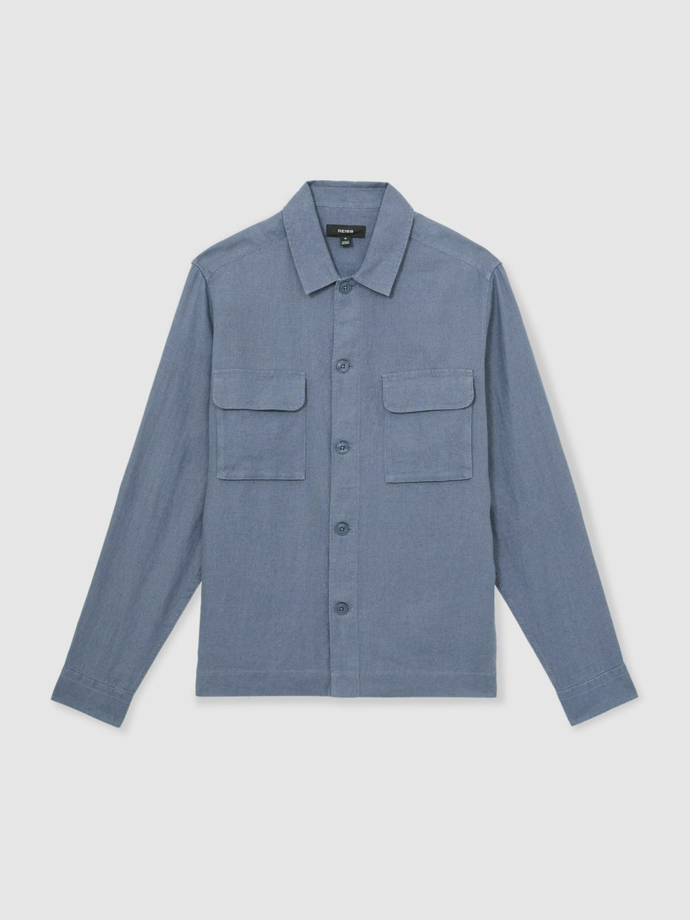 Reiss | Linen Twin-Pocket Overshirt in Airforce Blue
