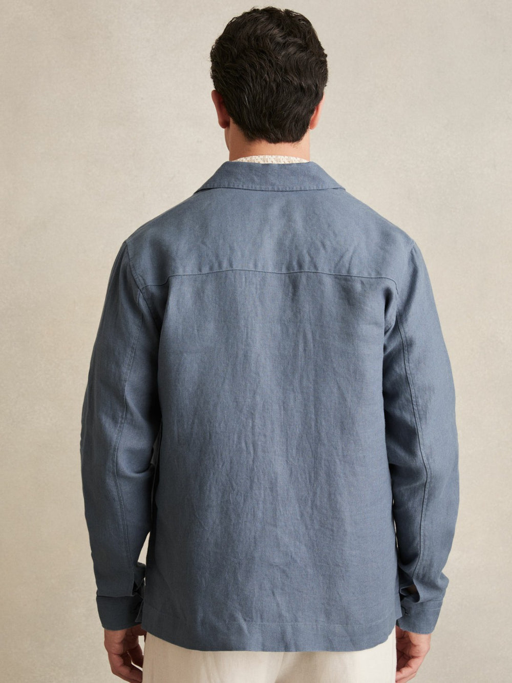 Reiss | Linen Twin-Pocket Overshirt in Airforce Blue