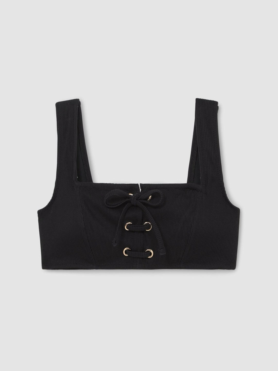 Reiss | Ribbed Lace-Up Bikini Top in Black