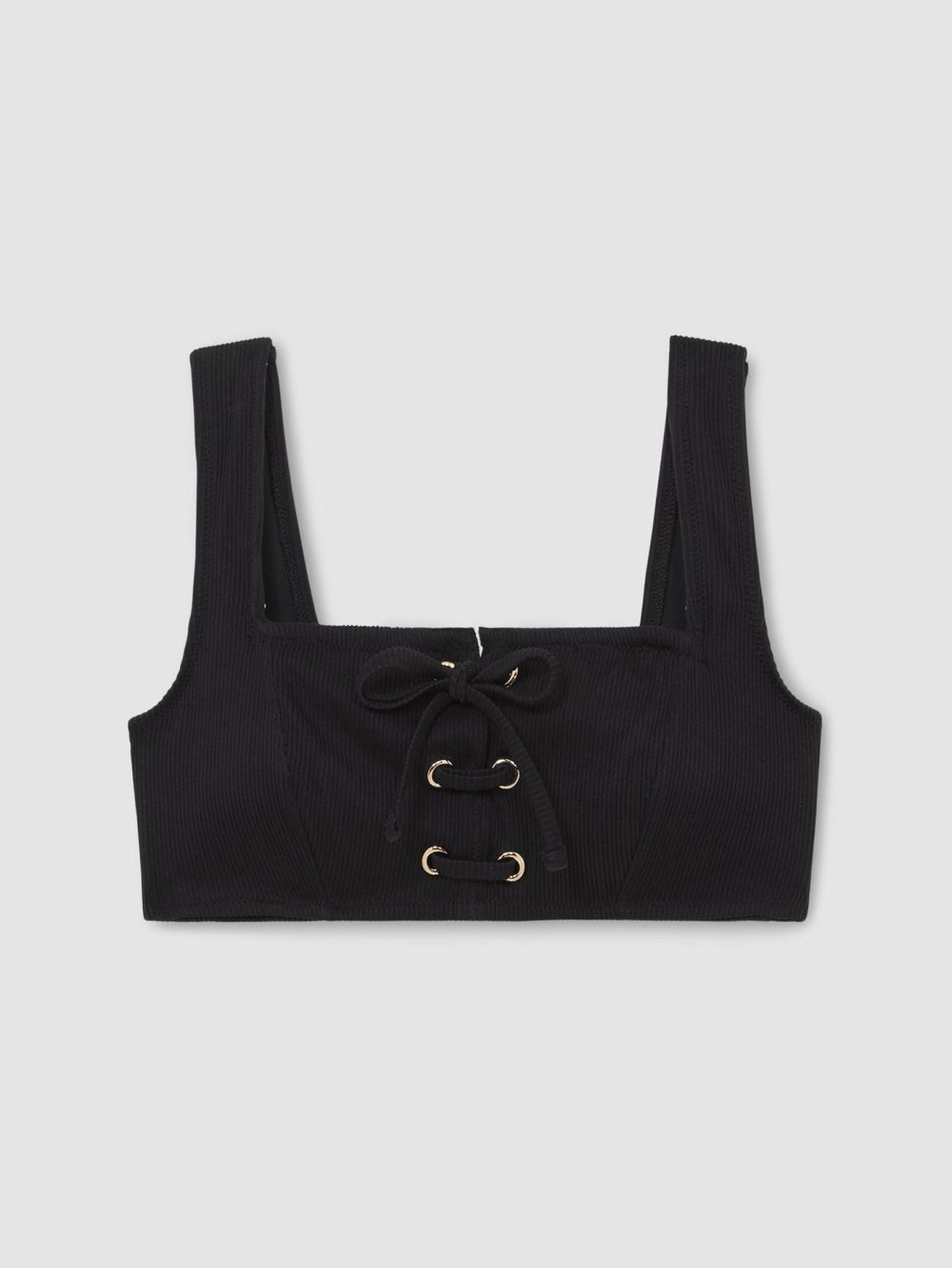 Reiss | Ribbed Lace-Up Bikini Top in Black