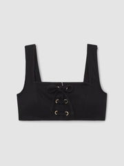 Reiss | Ribbed Lace-Up Bikini Top in Black