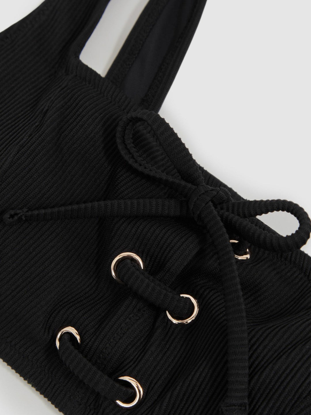 Reiss | Ribbed Lace-Up Bikini Top in Black