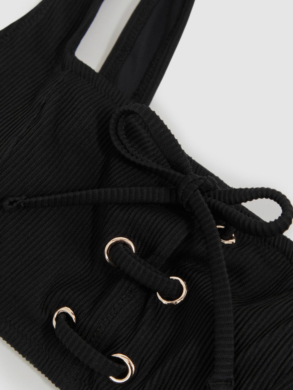 Reiss | Ribbed Lace-Up Bikini Top in Black