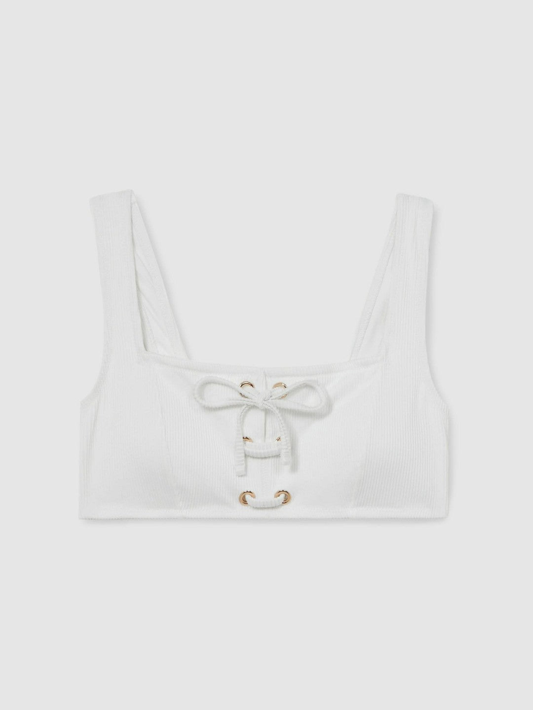 Reiss | Ribbed Lace-Up Bikini Top in White