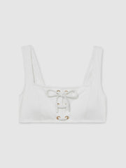 Reiss | Ribbed Lace-Up Bikini Top in White