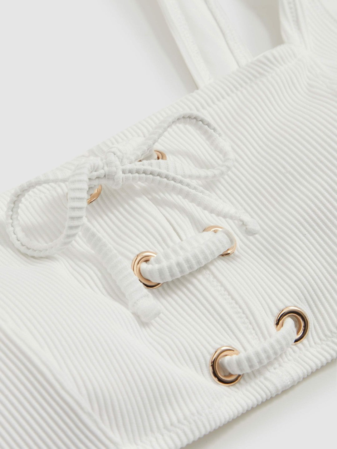 Reiss | Ribbed Lace-Up Bikini Top in White