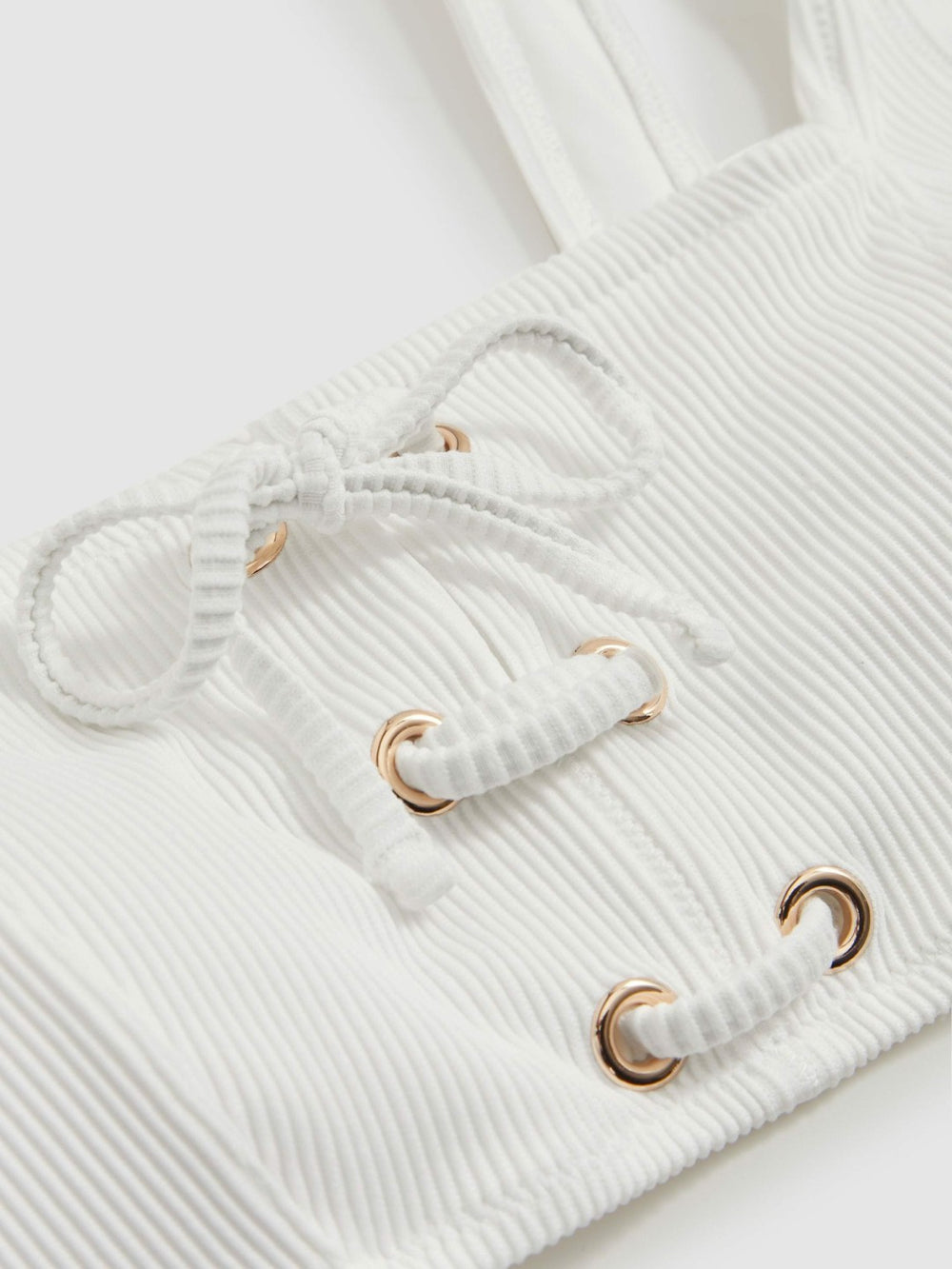 Reiss | Ribbed Lace-Up Bikini Top in White