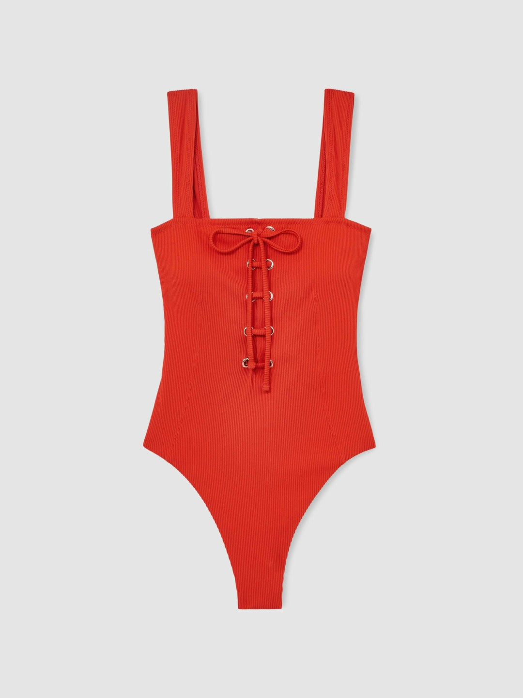Reiss | Ribbed Lace-Up Swimsuit in Orange