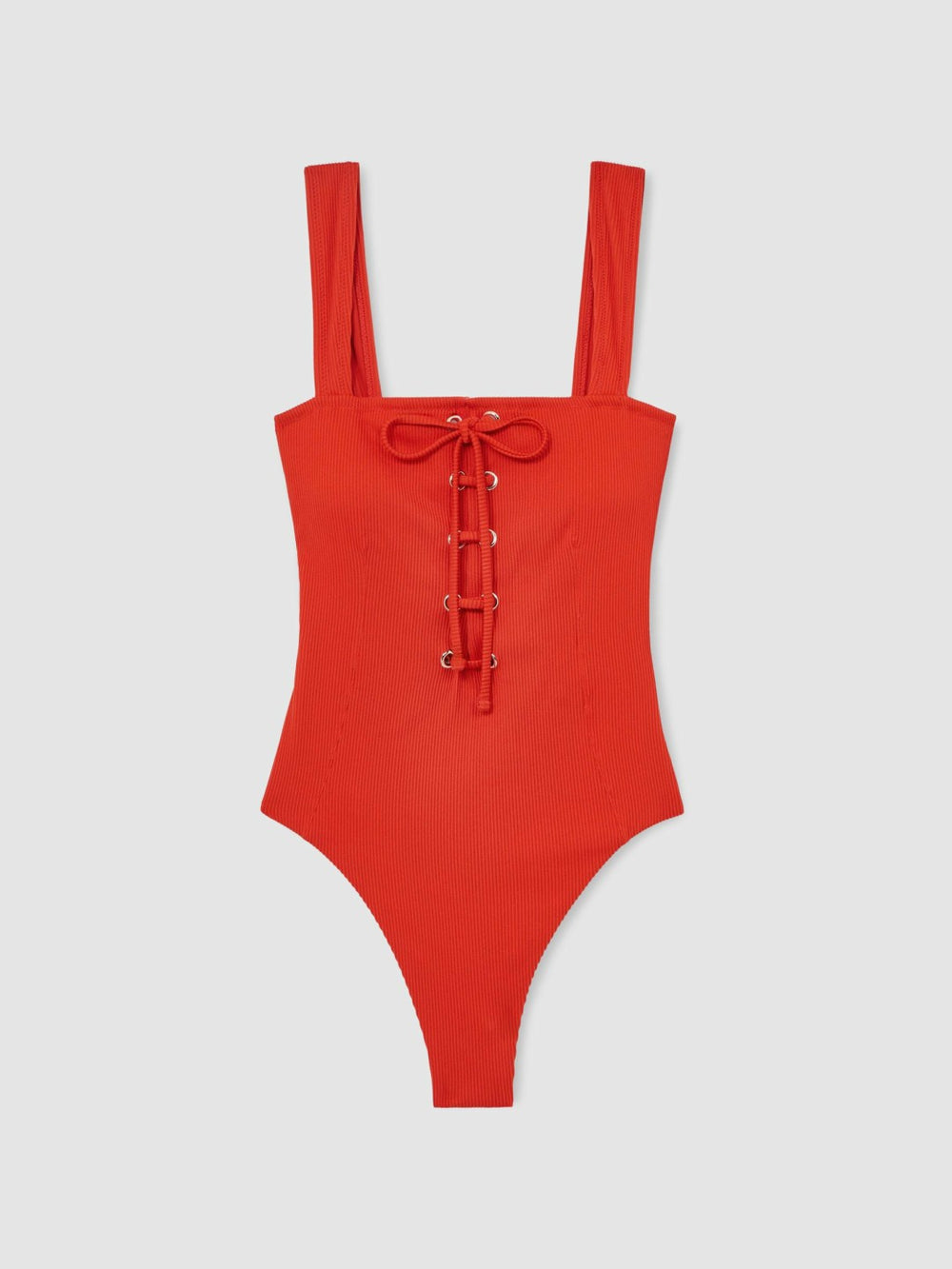 Reiss | Ribbed Lace-Up Swimsuit in Orange
