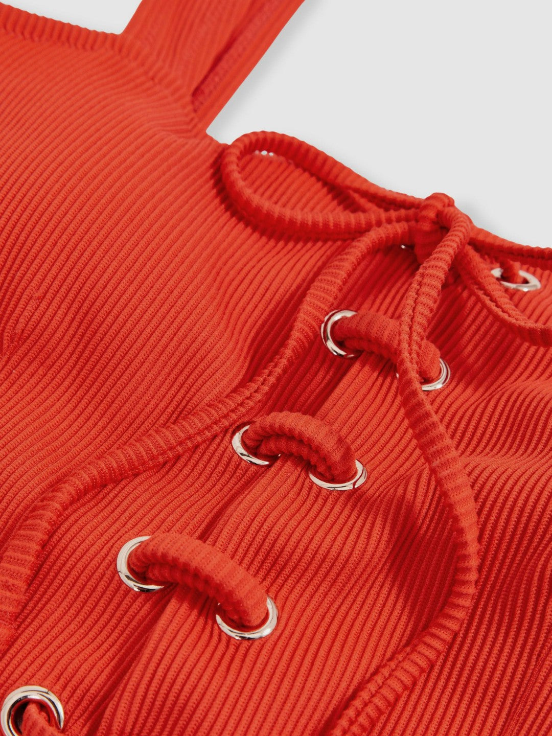 Reiss | Ribbed Lace-Up Swimsuit in Orange