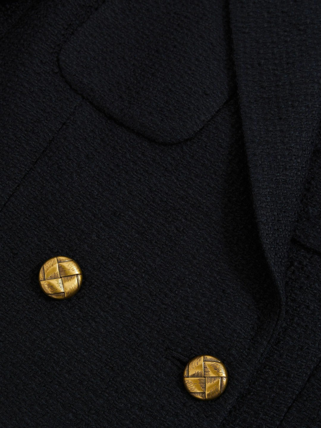 Reiss | Double-Breasted Textured Cropped Blazer with Wool and Cotton in Navy