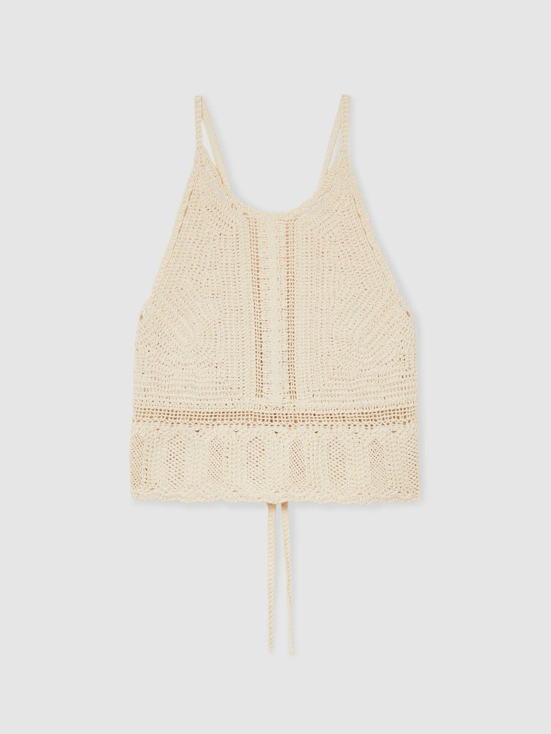 Reiss | Cotton Crochet Tie-Back Cropped Top in Cream