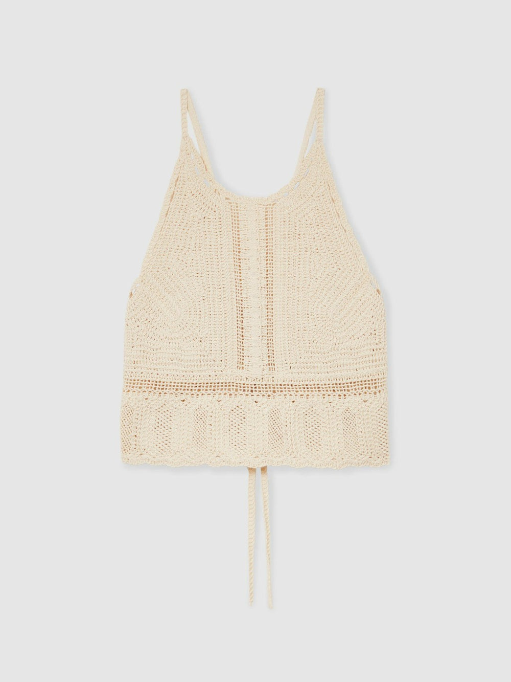 Reiss | Cotton Crochet Tie-Back Cropped Top in Cream