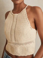Reiss | Cotton Crochet Tie-Back Cropped Top in Cream