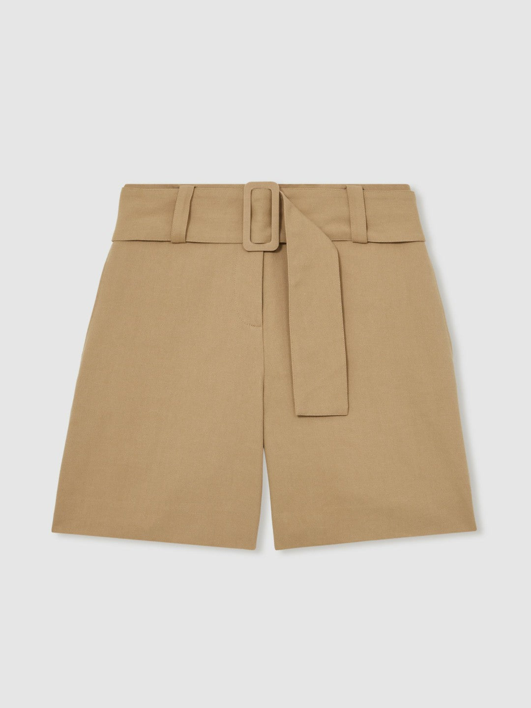 Reiss | Cotton-Blend Belted Shorts With Linen in Camel