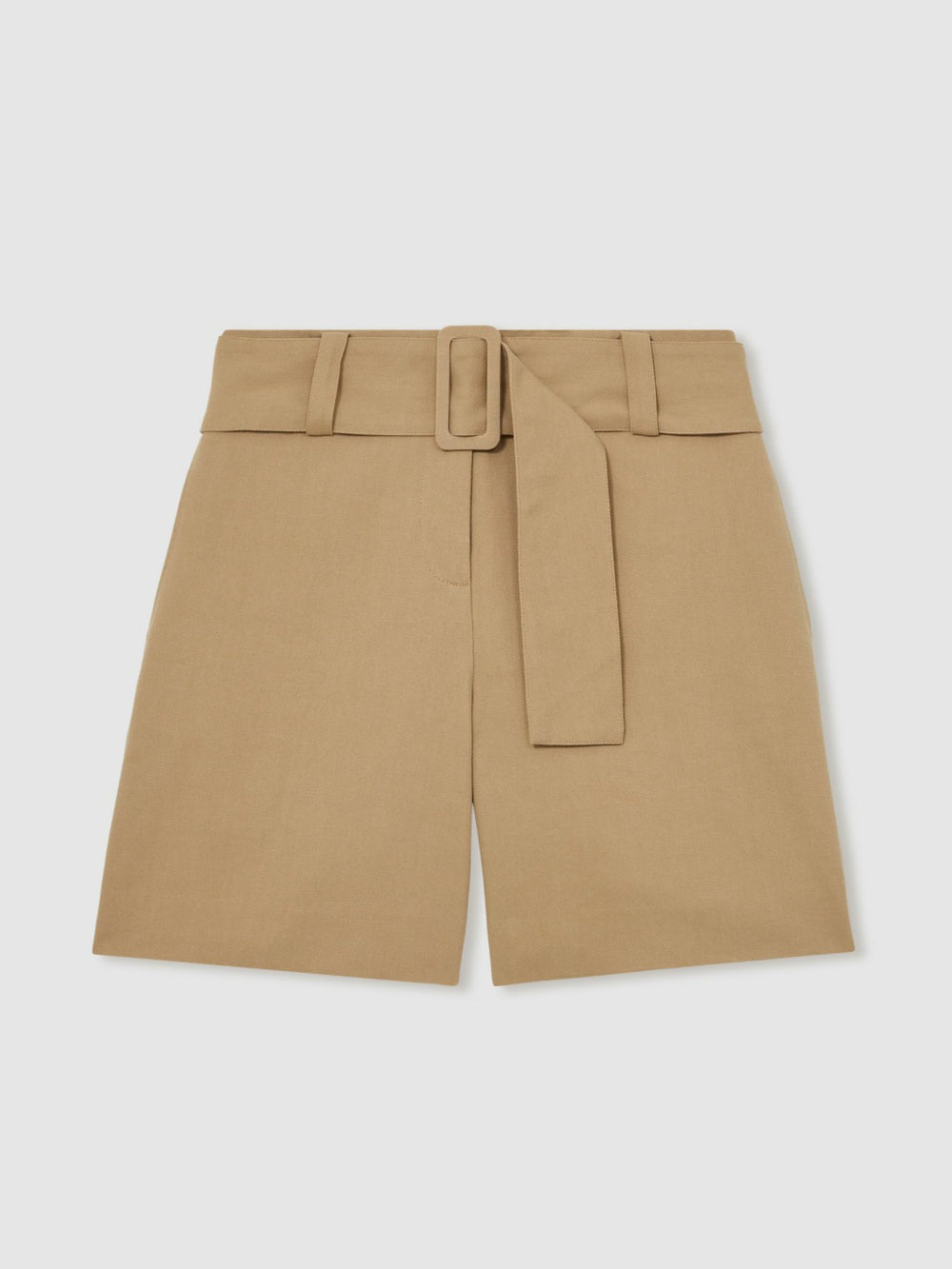 Reiss | Cotton-Blend Belted Shorts With Linen in Camel