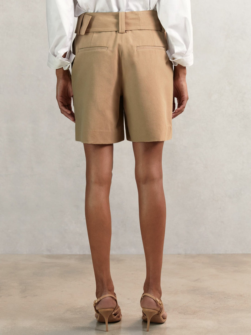 Reiss | Cotton-Blend Belted Shorts With Linen in Camel