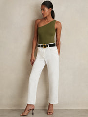 Reiss | Lace-Knit Detail One-Shoulder Bodysuit in Green