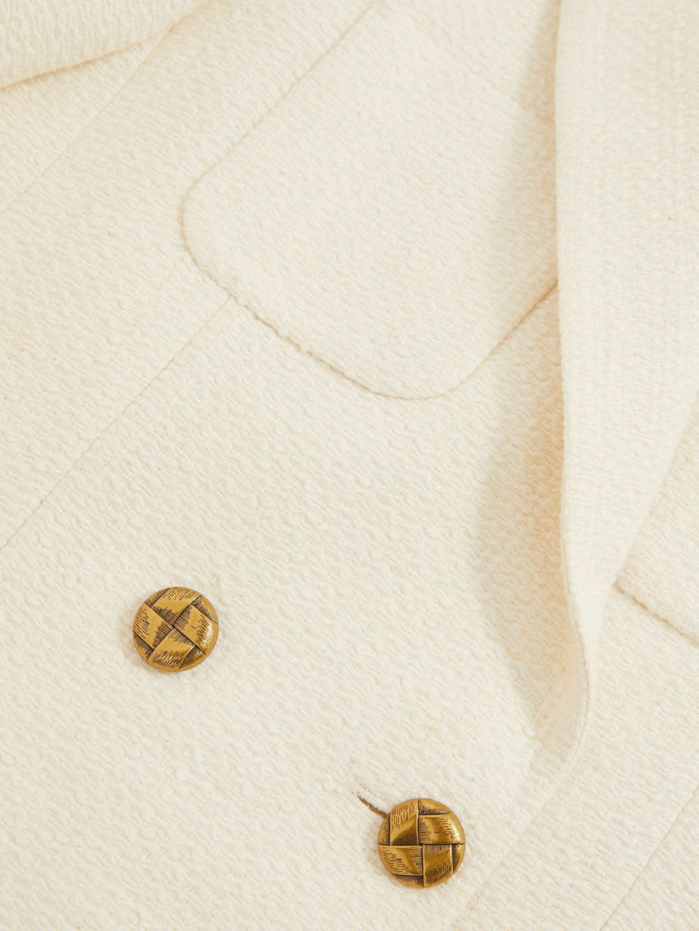 Reiss | Double-Breasted Textured Cropped Blazer with Wool and Cotton in White