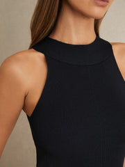 Reiss | Rib Knit High Neck Vest in Navy