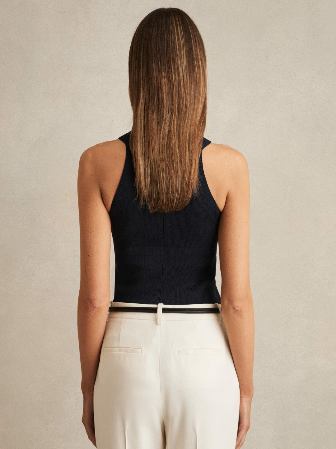 Reiss | Rib Knit High Neck Vest in Navy