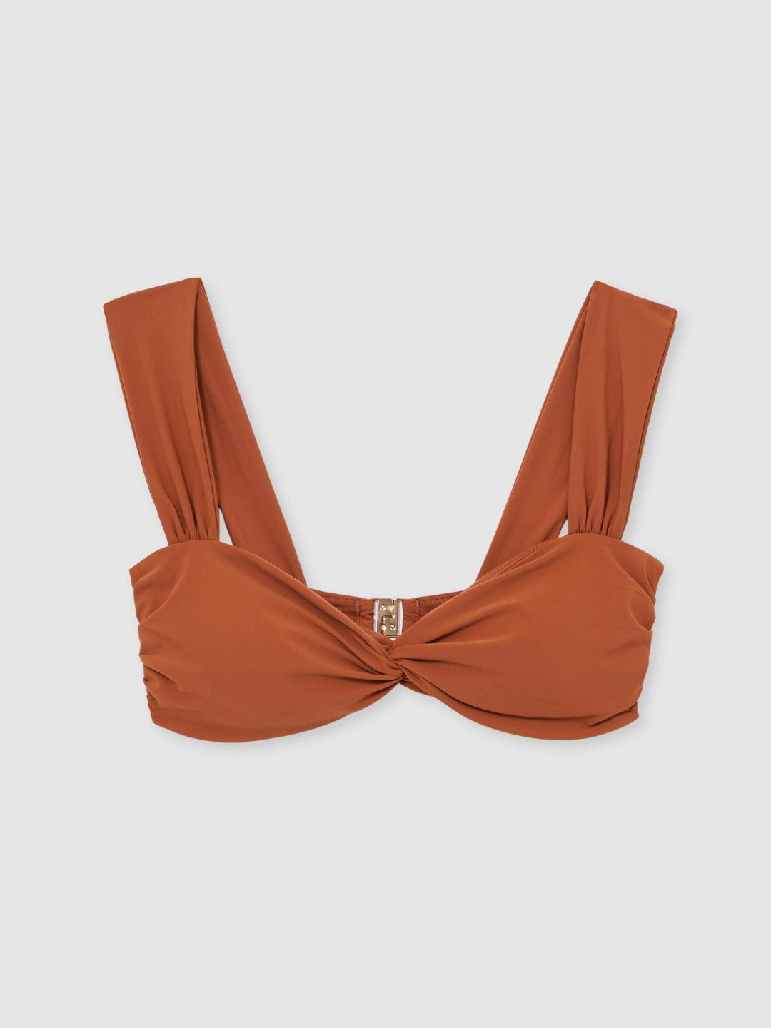 Reiss | Twist Front Bikini Top in Brown