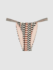 Reiss | Chevron Stripe Bikini Bottoms in Black/Brown