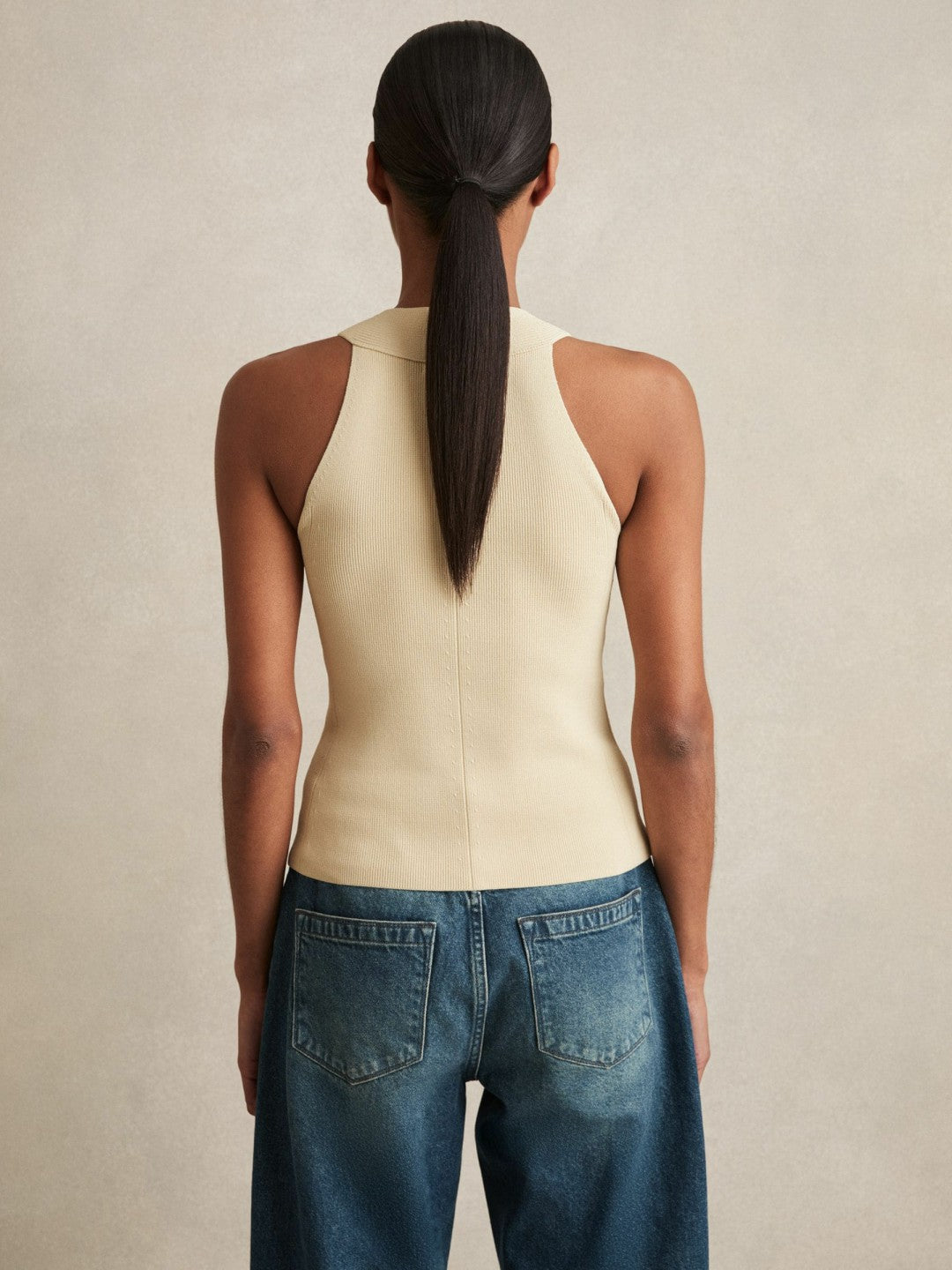 Reiss | Rib Knit High Neck Vest in Ivory